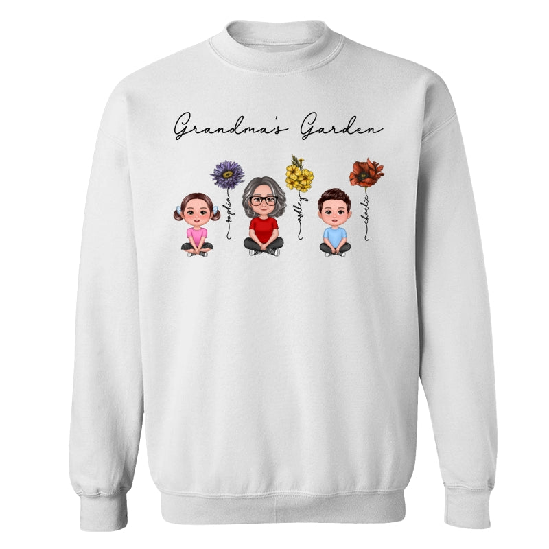 Grandma Grandkids Crossed Legs Sitting Vintage Birth Flower Personalized Shirt