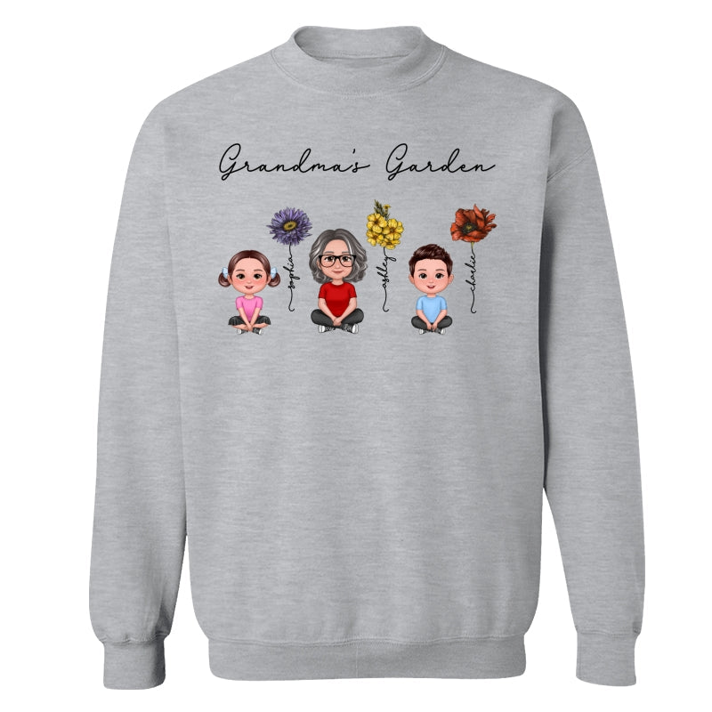 Grandma Grandkids Crossed Legs Sitting Vintage Birth Flower Personalized Shirt