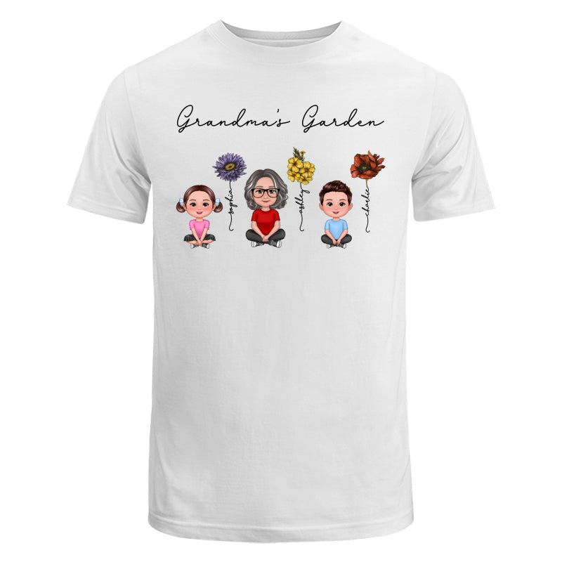 Grandma Grandkids Crossed Legs Sitting Vintage Birth Flower Personalized Shirt