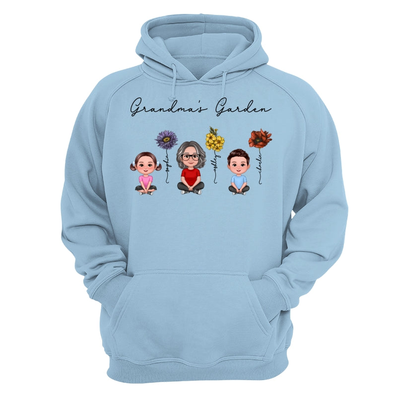 Grandma Grandkids Crossed Legs Sitting Vintage Birth Flower Personalized Shirt