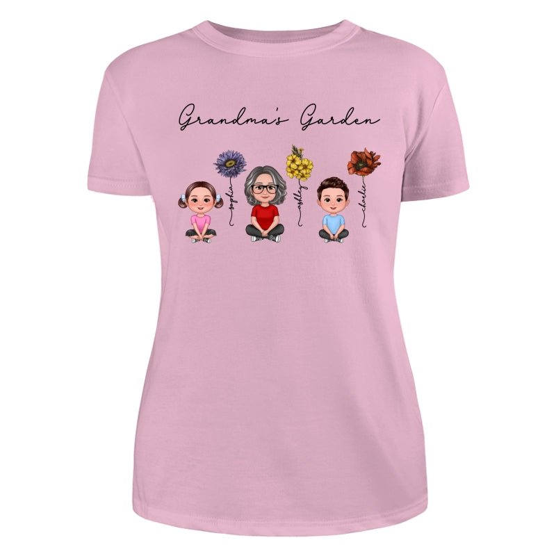 Grandma Grandkids Crossed Legs Sitting Vintage Birth Flower Personalized Shirt