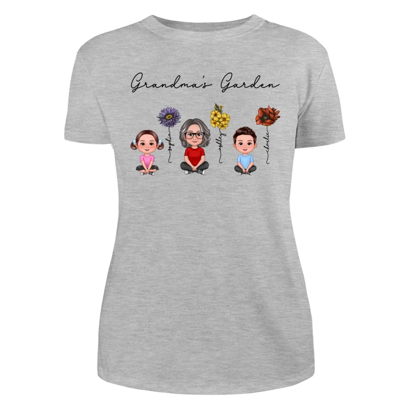 Grandma Grandkids Crossed Legs Sitting Vintage Birth Flower Personalized Shirt