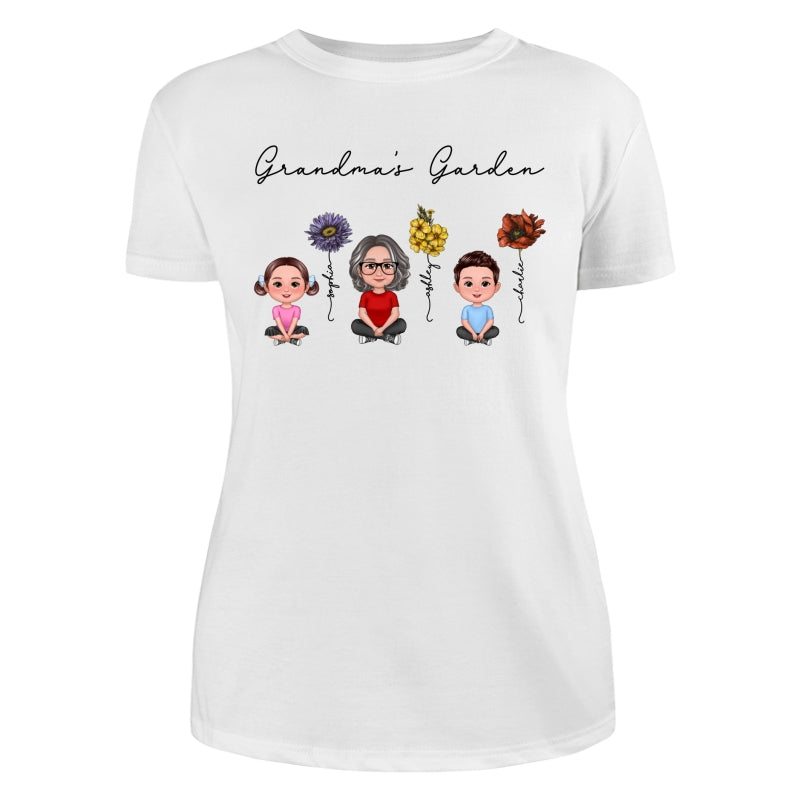 Grandma Grandkids Crossed Legs Sitting Vintage Birth Flower Personalized Shirt