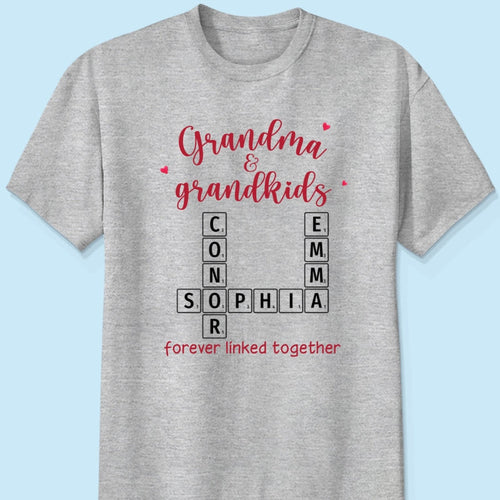 Grandma & Grandkids Forever Linked Together Crossword Puzzle Personalized Light Color Shirt