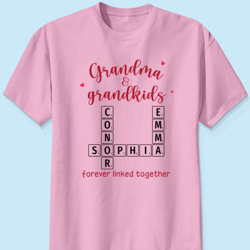 Grandma & Grandkids Forever Linked Together Crossword Puzzle Personalized Light Color Shirt