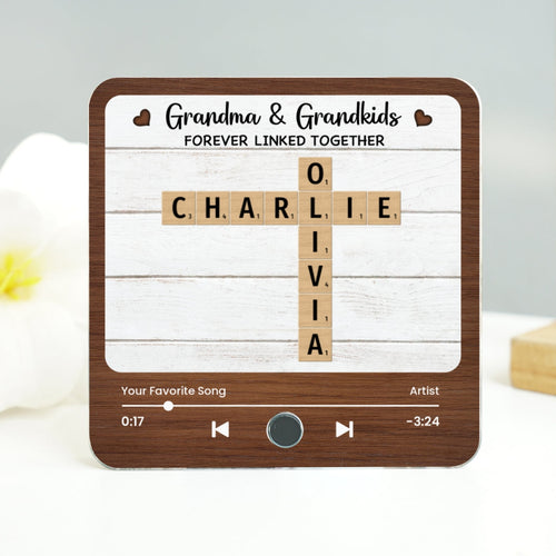 Grandma & Grandkids Forever Linked Together Crossword Puzzle Name Art Personalized Music Fridge Magnet, Heartfelt Gift For Mom For Grandma