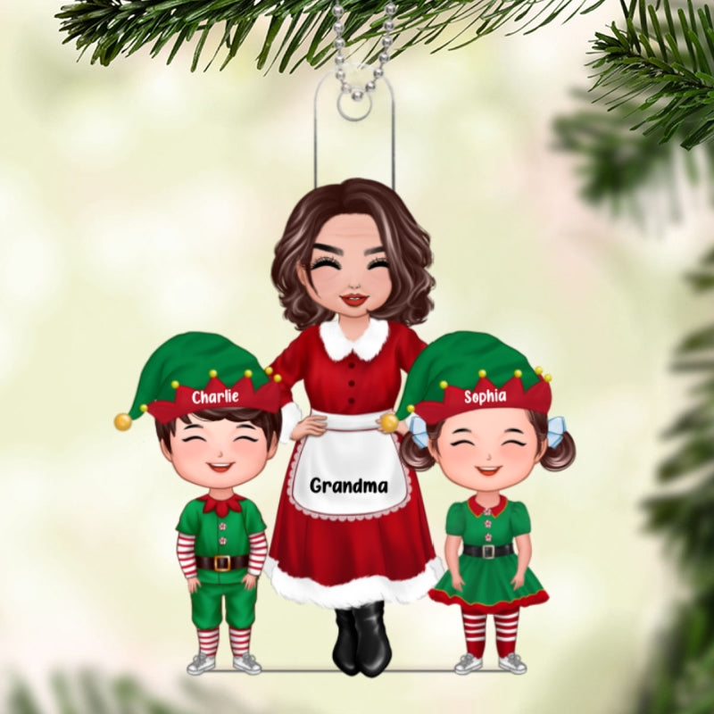 Grandma Grandkids ELF Christmas Gift For Grandma Grandson Granddaughter Personalized Acrylic Ornament