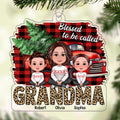 Grandma Grandkids Crossed Legs Leopard Text Checkered Pattern Background Personalized Acrylic Ornament